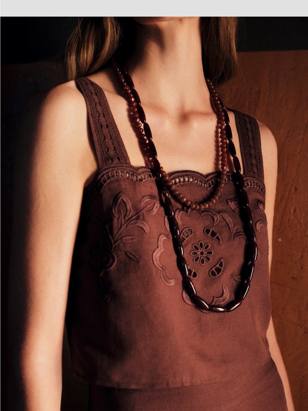 Sezane Marga Blouse Embroidered Chocolate - Size 6